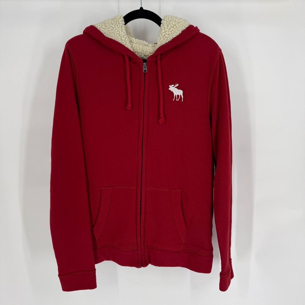 Abercrombie Y2K Sherpa Lined Zip Hoodie Faux Fur Hooded Sweatshirt M Preppy Bold